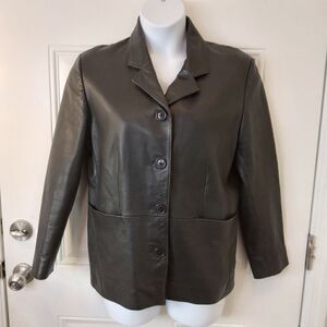 KC Collections black button front leather jacket